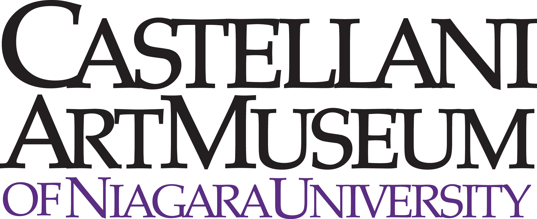 This logo features the words "Castellani Art Museum" in black over the slightly-smaller, purple words "of Niagara University."